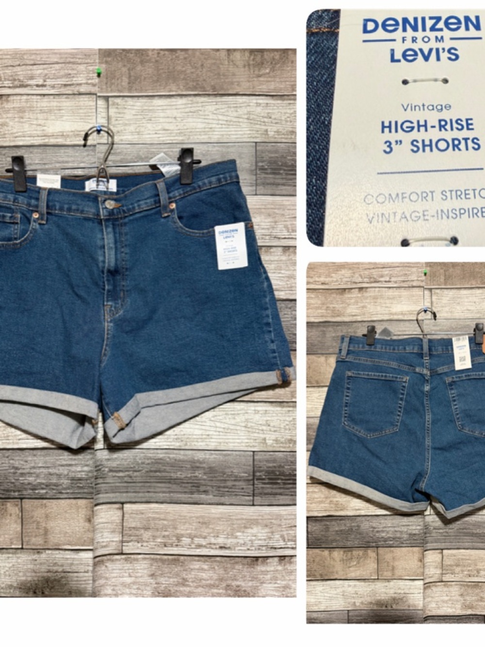 Denizen Levi’s High Rise 3” Jean Shorts Women’s 18 W34 Blue Denim Stretch Cuffed